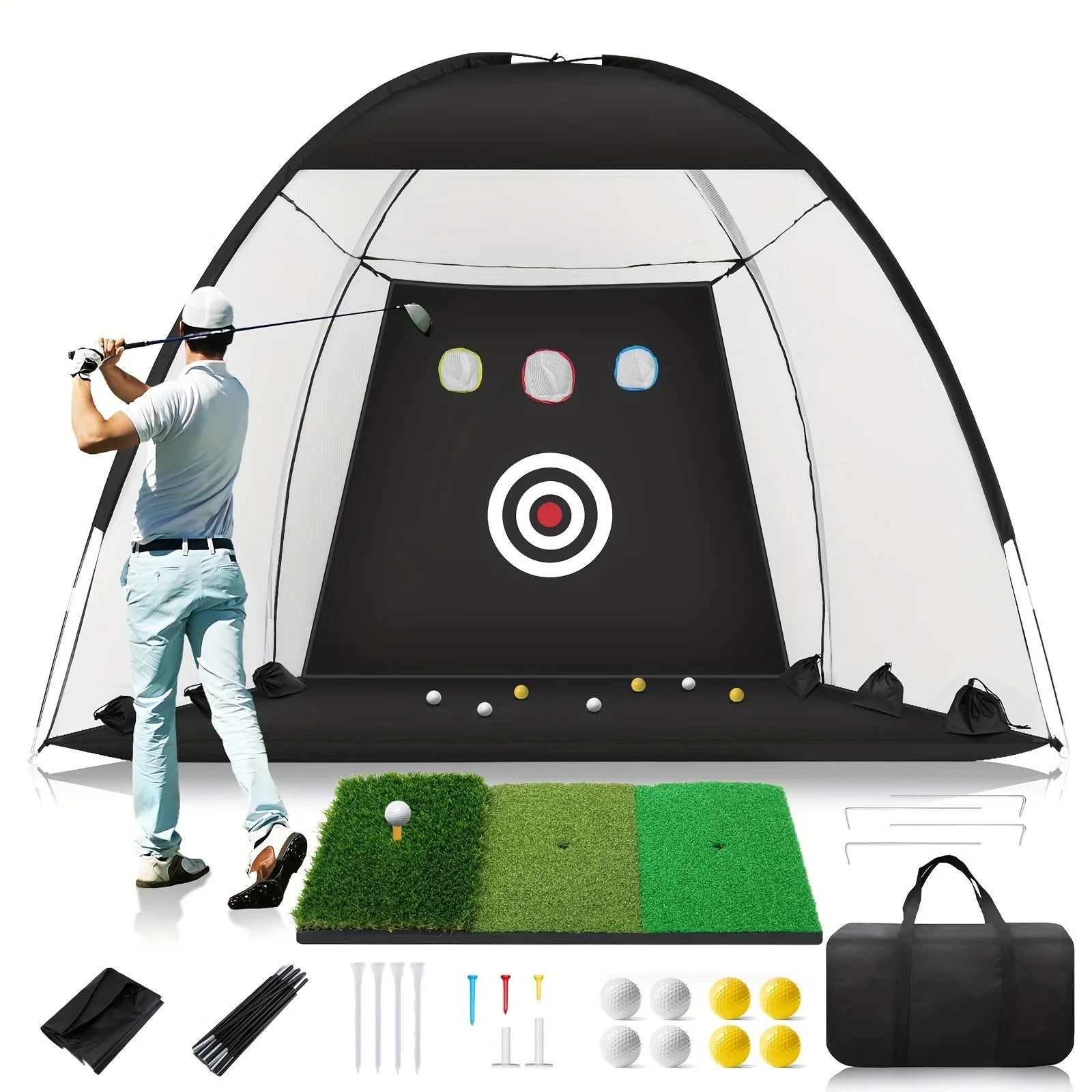 Filet de golf pliable avec cible, 3 tailles, avec ou sans kit tapis