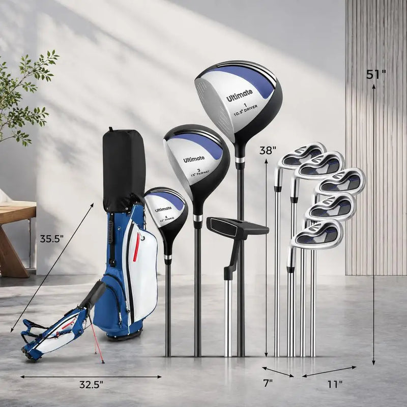 Set de golf complet gaucher – driver, bois, hybride, fers, putter et sac