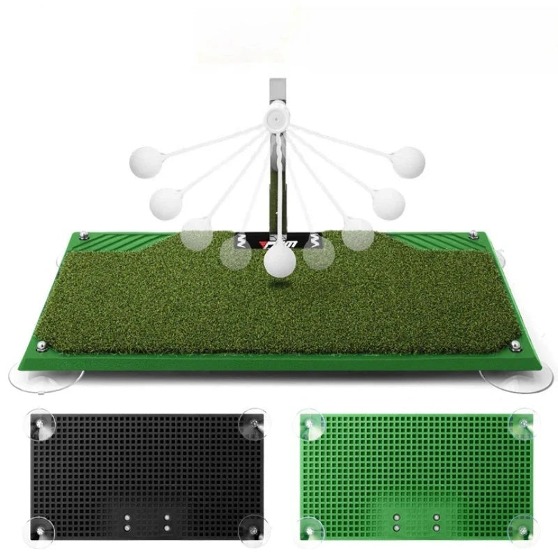 Entraîneur de swing golf rotatif 360° – trajectoire de rotation de la balle sur son bras et dessous de la base en vert et noir