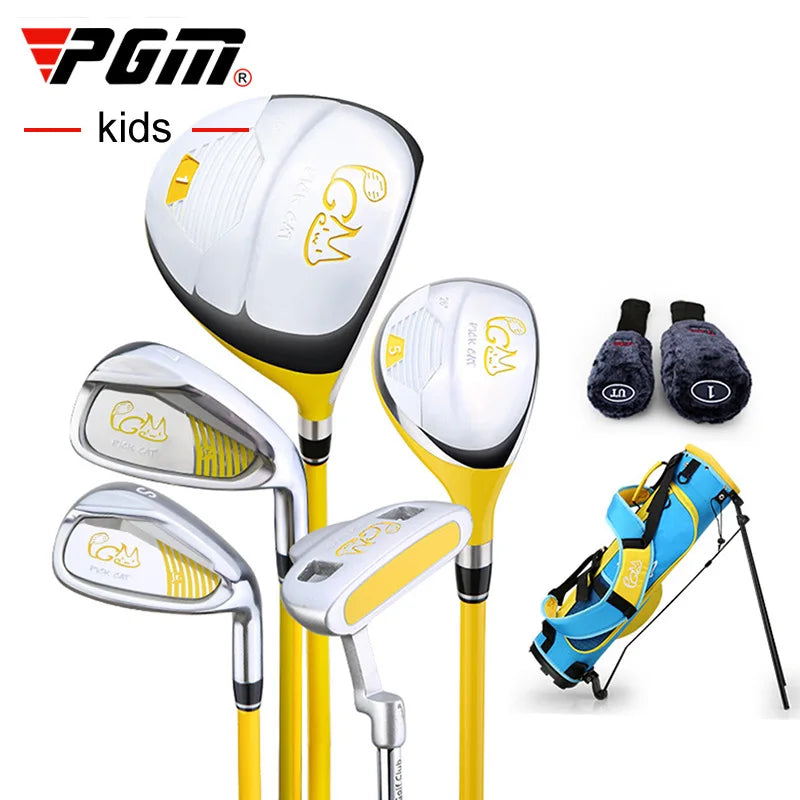 Set de golf enfant – clubs jaunes, couvre-clubs et sac bleu