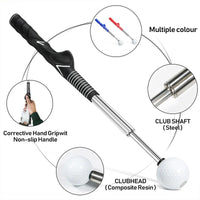 Entraîneur de swing golf télescopique – poignée antidérapante, manche en acier et tête en résine