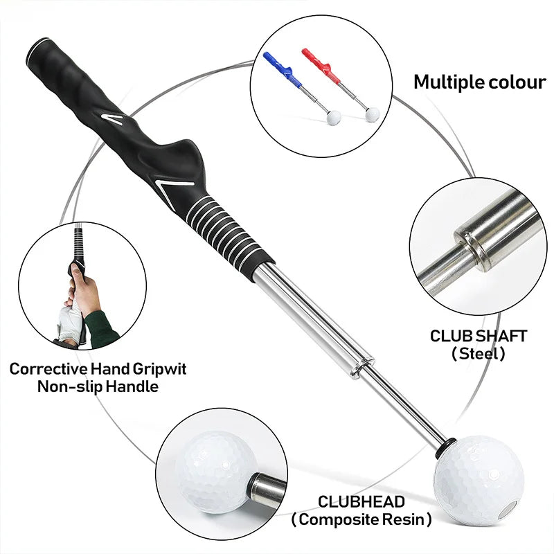 Entraîneur de swing golf télescopique – poignée antidérapante, manche en acier et tête en résine