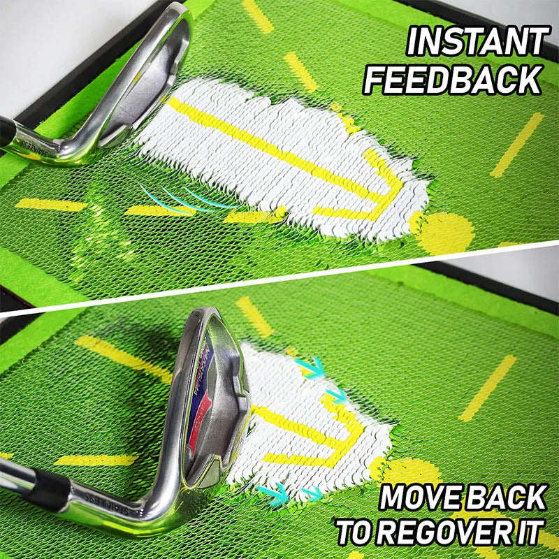 Tapis de frappe golf à paillettes – gros plan sur la trace blanche et la remise à zéro