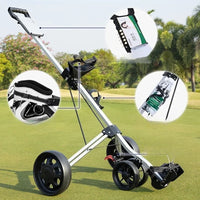 Chariot de golf pliable aluminium – détails du support de carte de score, du porte-bouteille et de la poignée