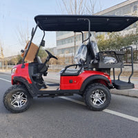 Voiturette de golf électrique tout-terrain – vue de profil avec pneus crantés et plateforme arrière