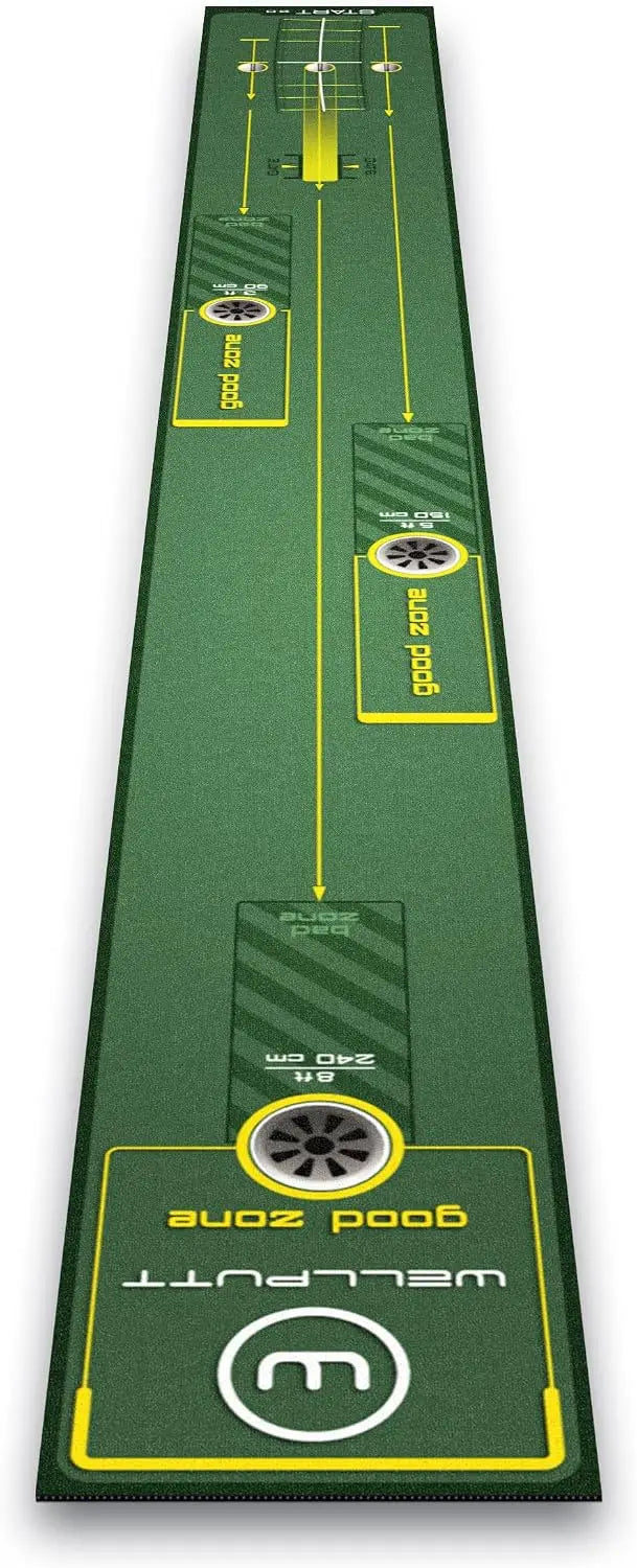 Tapis de putting de 3 m – vue de dessus avec zone cible et repères