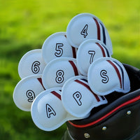 Protège fers golf, 9 housses à rayures rouge et bleu, blanc ou noir