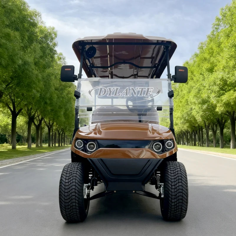 Voiturette de golf électrique moteur AC 4 kW – vue de face avec pare-brise et phares