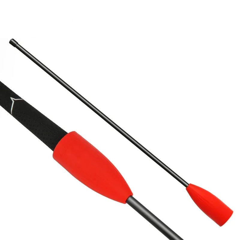 Tige d'entraînement swing golf – tige noire à embout rouge en silicone, vue en diagonale
