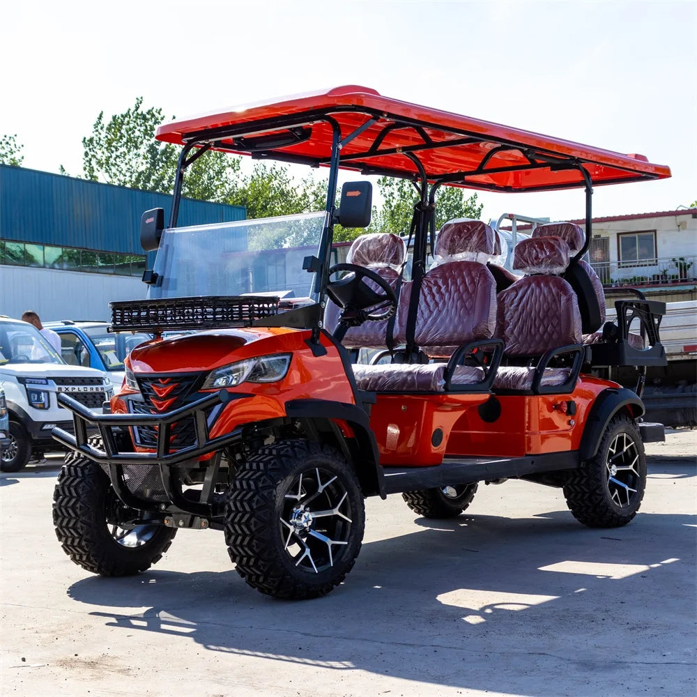 Voiturette de golf électrique 4 places lithium 72 V orange avec panier avant