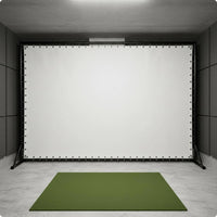 Écran de simulateur de golf – format 3 m × 2 m sur cadre noir avec tapis de frappe