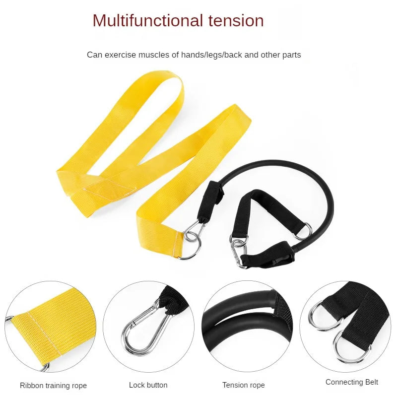 Corde élastique swing golf – cordes de tension, mousquetons et ceinture jaune en détail