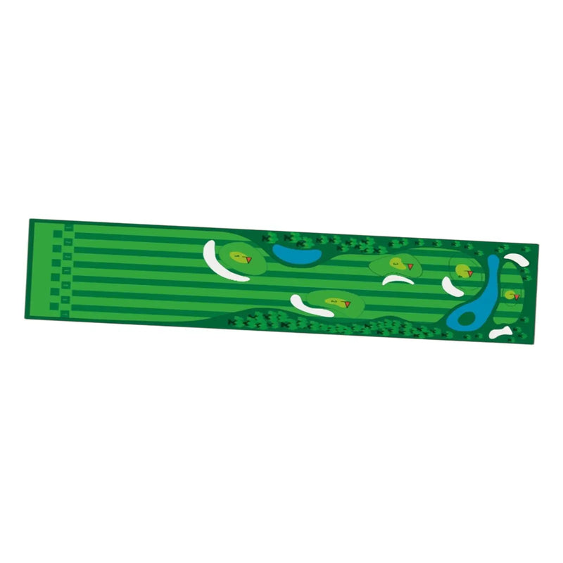Tapis de putting golf 240 x 28,5 cm – motif parcours avec bunkers et obstacles d'eau