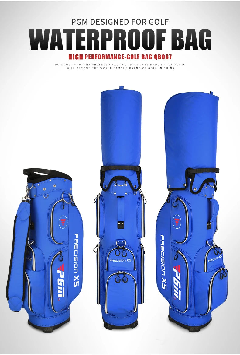 Sac de golf chariot – modèle bleu multi-poches, trois vues