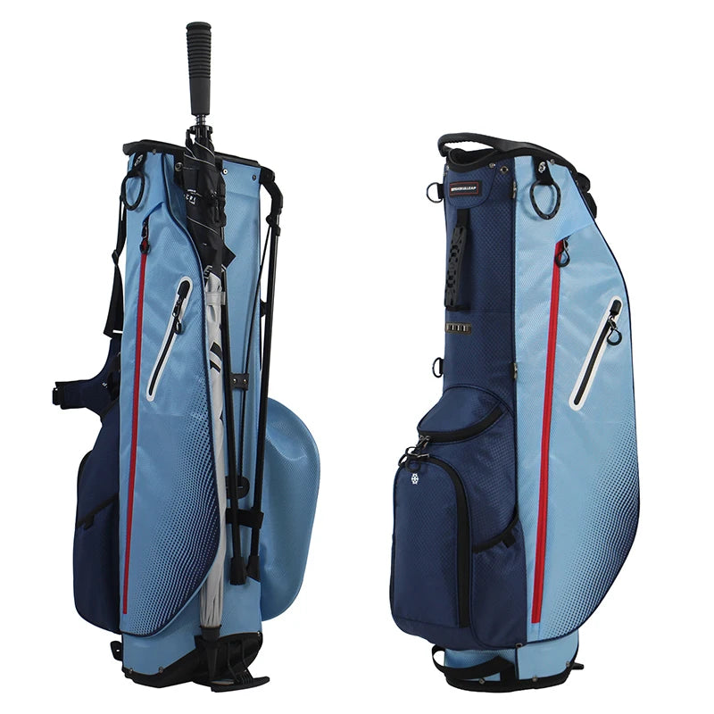 Sac de golf trépied léger 2 kg – vue de dos avec le parapluie dans son emplacement et vue de côté