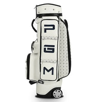 Sac de golf tour à roulettes – vue de face du sac blanc avec ses poches zippées et ses roues