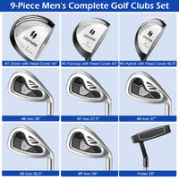 Set de golf complet homme – les 9 clubs avec leurs longueurs