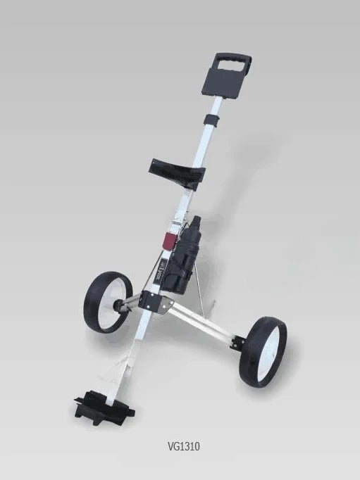 Chariot de golf manuel 2 roues – vue de face du modèle argent