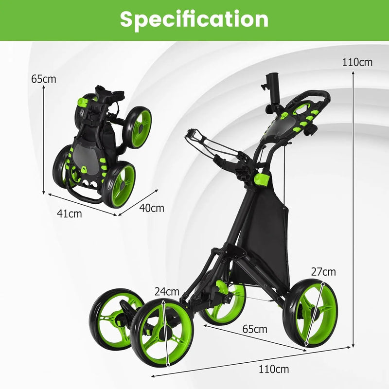Chariot de golf 3 roues pliable – schéma des dimensions déployé et replié