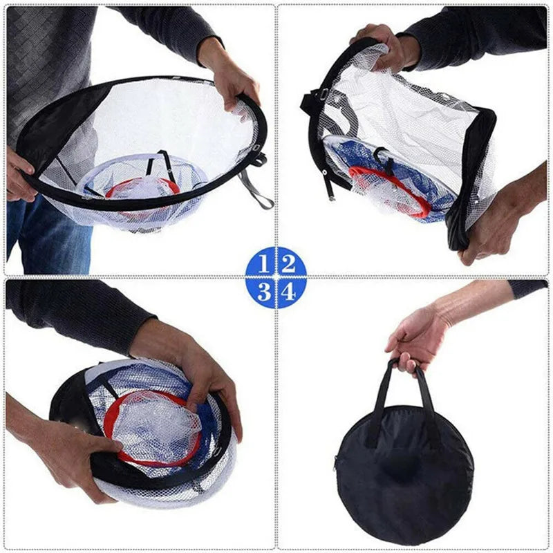 Filet de chipping golf rond – les quatre étapes de pliage et de rangement