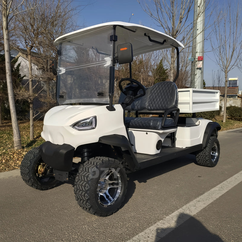 Voiturette de golf électrique de luxe – version blanche en trois quarts avant