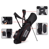 Sac de golf trépied en cuir PU – sac noir sur ses pieds avec les détails des bretelles, de l'étiquette amovible et de la poche latérale