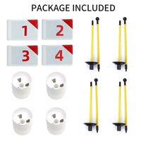 Drapeaux de putting green numérotés – contenu du colis : 4 drapeaux, 4 bâtons et 4 coupelles