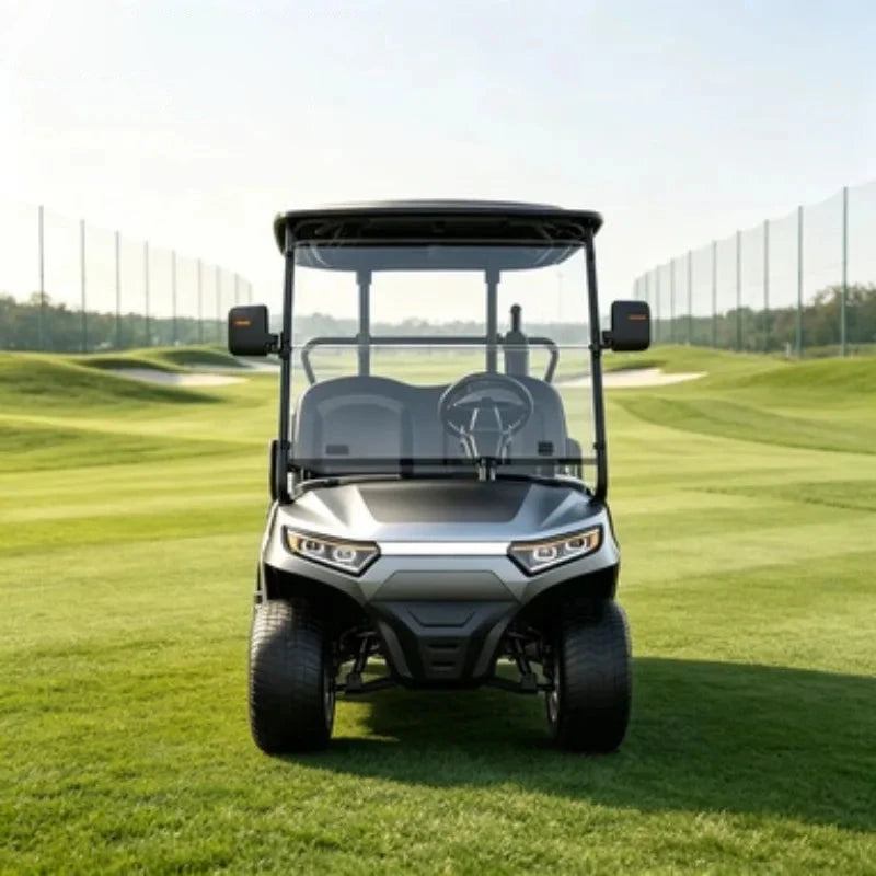Voiturette de golf 2 places – vue de face, carrosserie grise