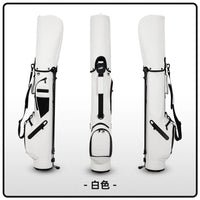 Sac de golf pencil à trépied en cuir PU – sac blanc vu de face, de dos et de côté