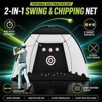 Filet d'entraînement golf en tente noire 3 x 2 m avec tapis, tees et sac