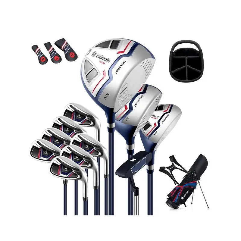 Kit de golf complet droitier 11 clubs – vue d'ensemble des clubs, des housses et du sac