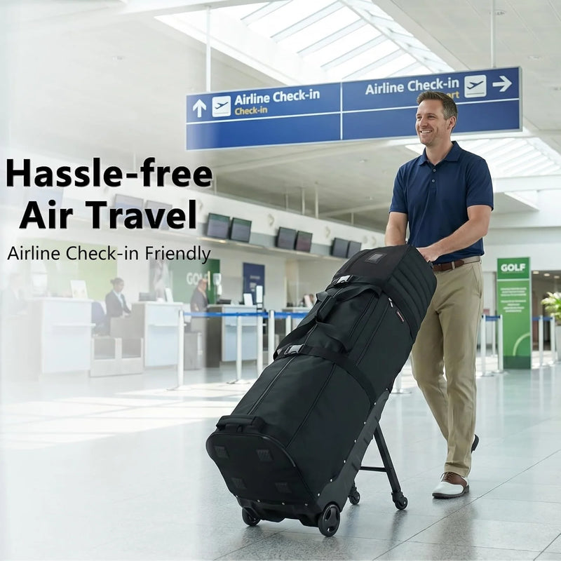 Housse de voyage golf à roulettes avec support, rembourrée et pliable
