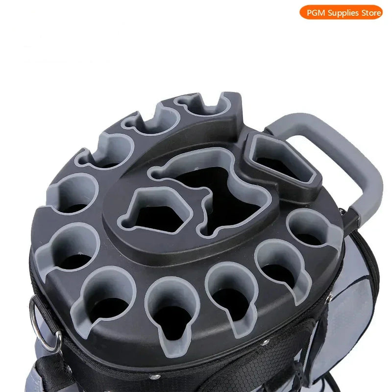 Sac de golf chariot déperlant – sommet moulé du sac vu de dessus avec un emplacement par club