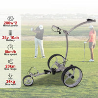 Chariot de golf électrique en acier inoxydable, batterie lithium 24 V 10 Ah