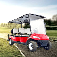 Voiturette de golf électrique de 2 à 10 places – version rouge à sièges blancs sur pelouse