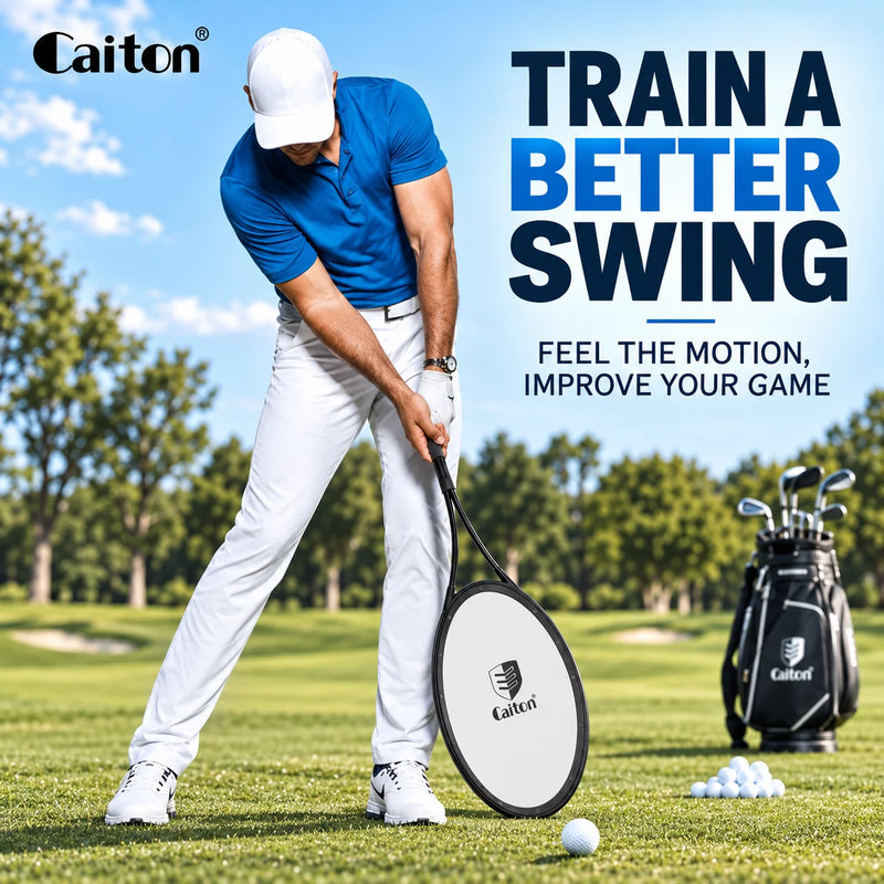 Entraîneur de swing de golf à tête ovale – golfeur en plein mouvement sur un parcours