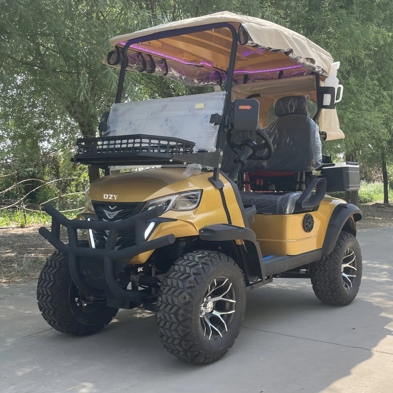 Voiturette de golf électrique lithium dorée – version à toit crème