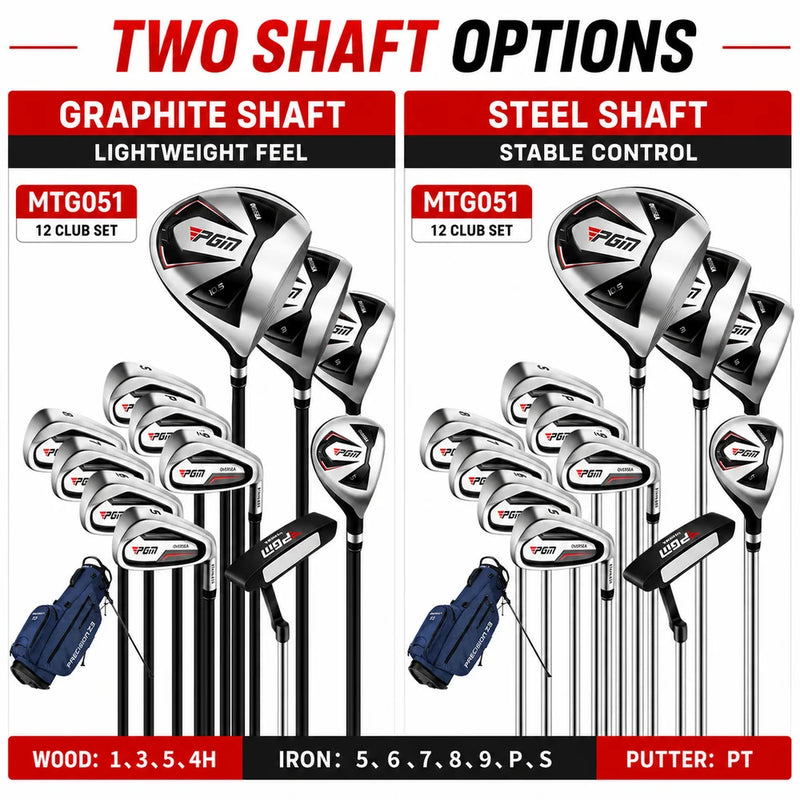 Set de golf complet homme – shaft graphite léger ou shaft acier