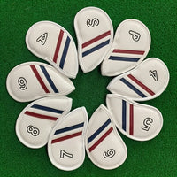 Protège fers golf – housses blanches à rayures rouge et bleu en cercle