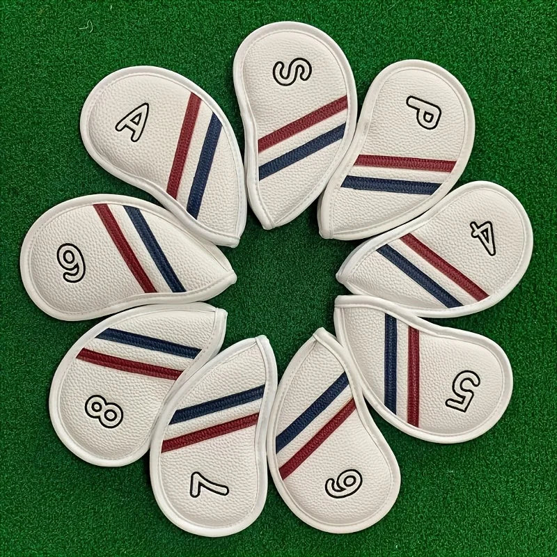 Protège fers golf – housses blanches à rayures rouge et bleu en cercle