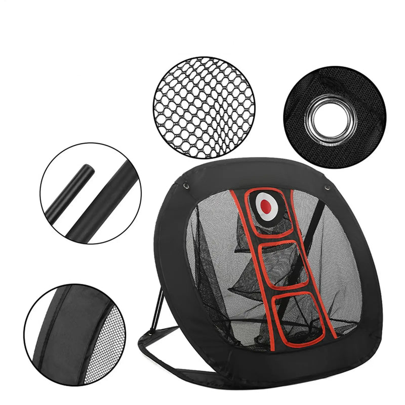 Filet de chipping golf carré – détails de la maille, des supports et de la toile