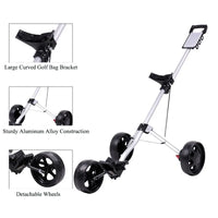 Chariot de golf manuel pliable à 3 roues en aluminium avec frein de stationnement et porte-carte