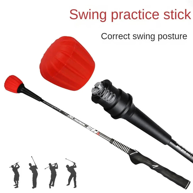 Bâton d'entraînement swing golf – tête rouge séparée du ressort et phases du swing