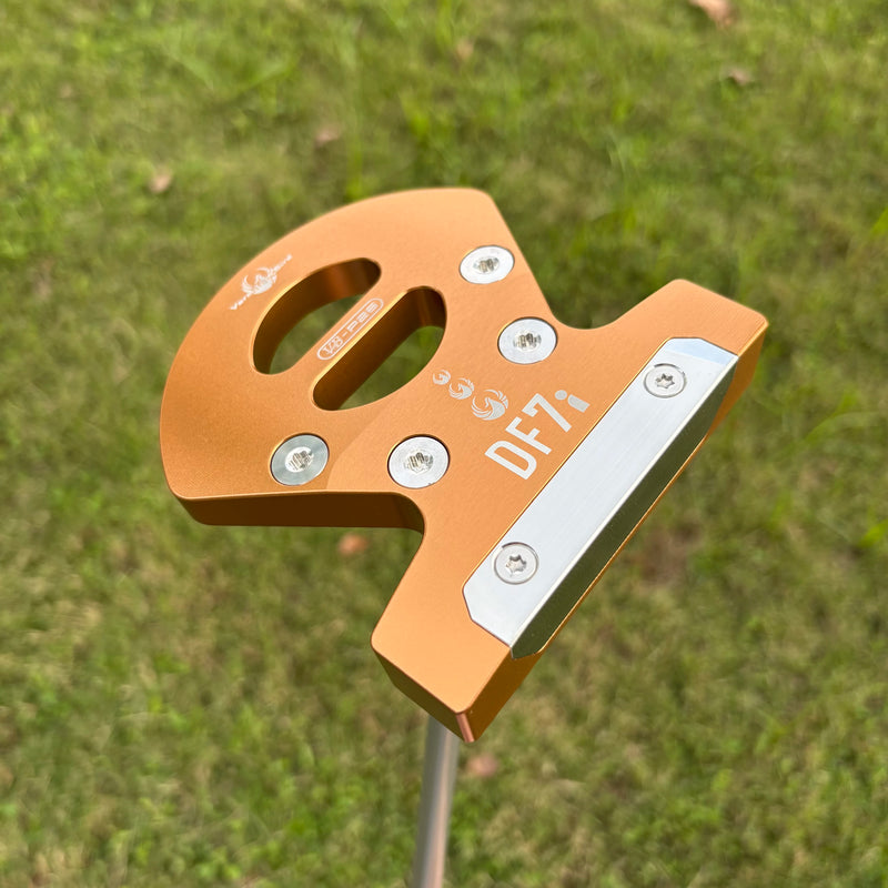 Putter maillet aluminium – tête orange vue de dessus