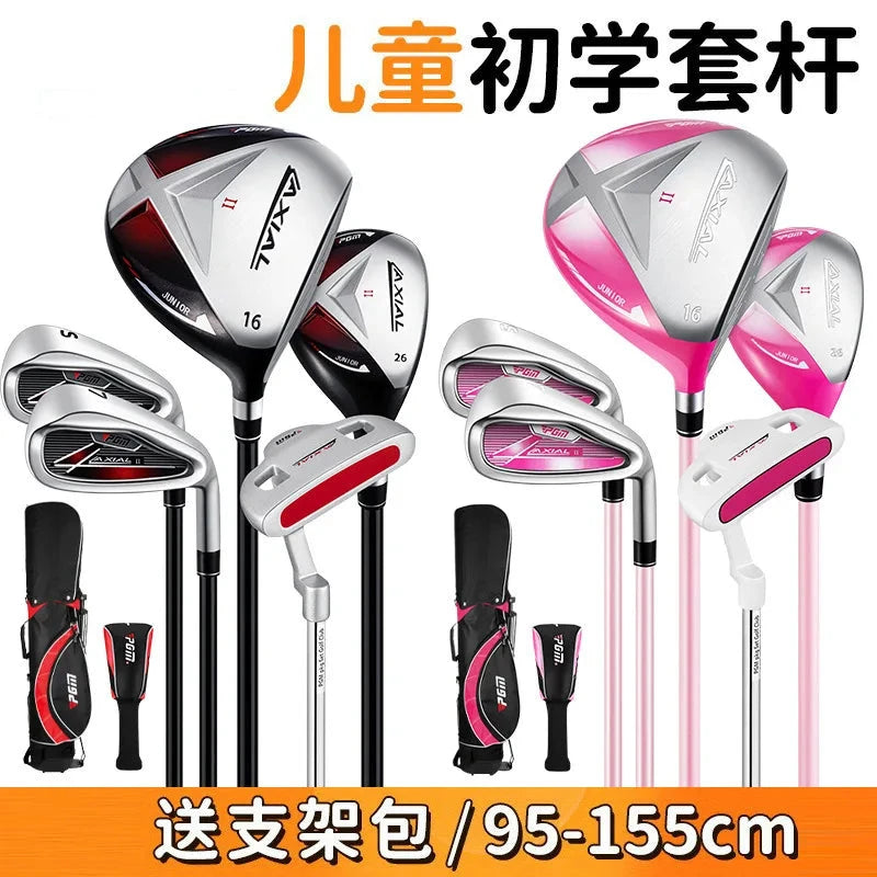 Set de golf enfant 5 clubs – sets noir et rouge et rose avec sacs trépieds et couvre-clubs