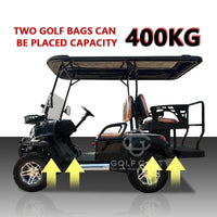 Voiturette de golf électrique tout-terrain noire – schéma de l'emplacement de deux sacs de golf à l'arrière