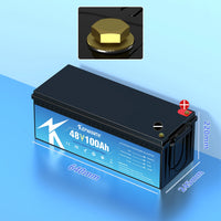Batterie lithium LiFePO4 12 V à 48 V – batterie 48 V 100 Ah de 640 mm, vue de dessus avec une borne
