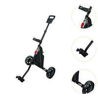 Chariot de golf manuel pliable à 2 roues – détails de la poignée, du pied et de la roue