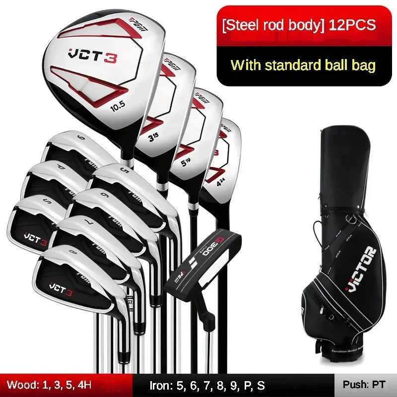 Set de golf complet homme droitier – 12 clubs à manche acier avec sac noir