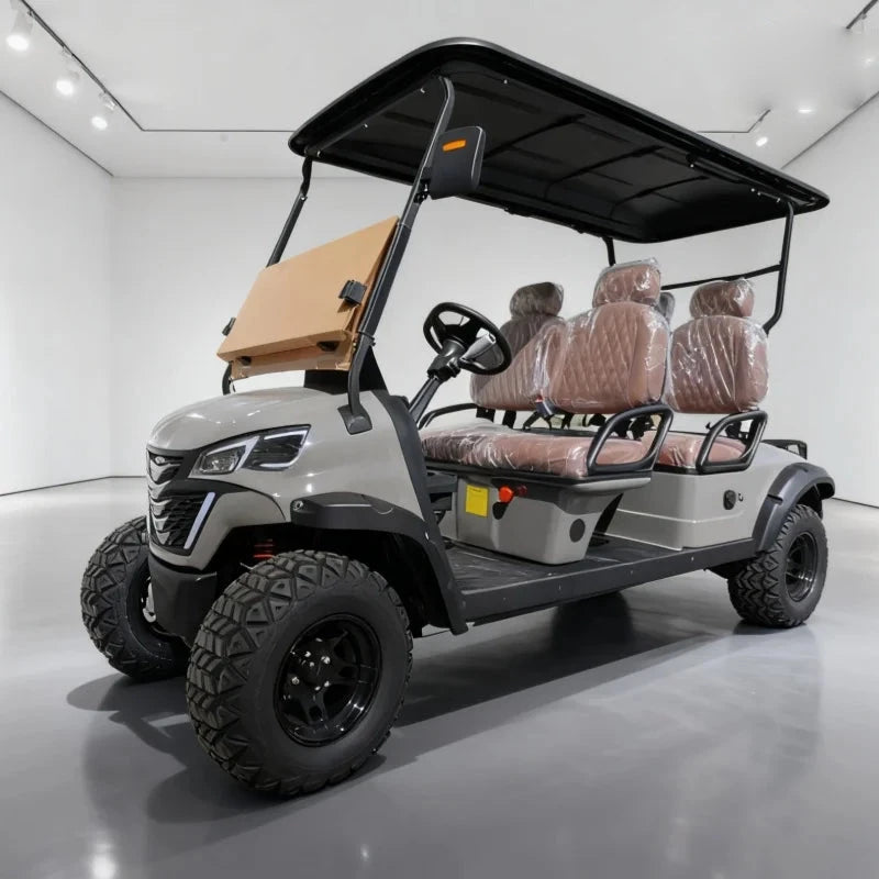 Buggy de golf électrique – version grise, poste de conduite et banquettes marron